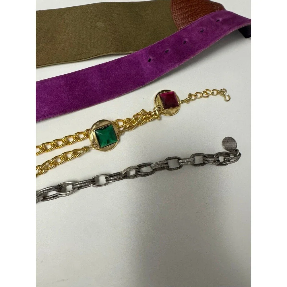 Vintage 80s 70s Women’s Belts Lot Of 7 Elastic Stretch Chain Jewel Medallions